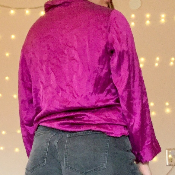 Winter Silks Button Down Magenta Silk Top - Picture 4 of 5